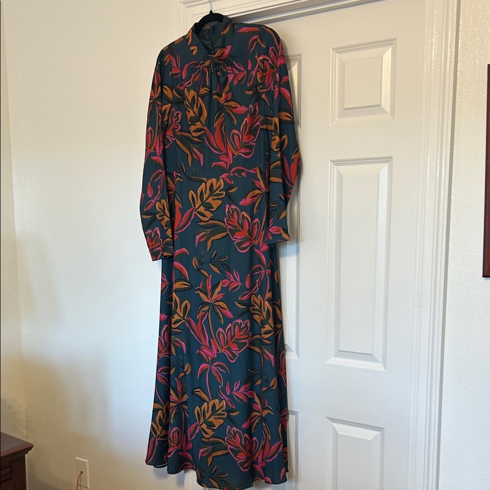 Alexia Admor Teal Maxi Dress with Pink & Mustard Floral Print